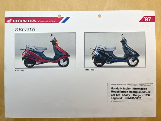CH125 CH 125 Spacy Baujahr 1997 - Honda Original Farbchart Prospekt