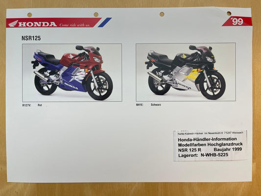 NSR125R NSR 125 R Baujahr 1999 - Honda Original Farbchart Prospekt