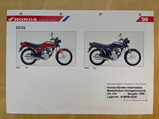 XLR125 XLR 125 Baujahr 1998 + 1999 - Honda Original Farbchart Prospekt