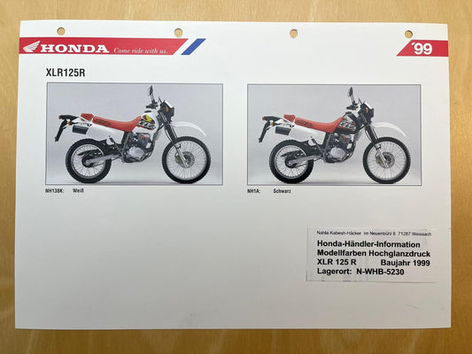 XLR125 XLR 125 Baujahr 1998 + 1999 - Honda Original Farbchart Prospekt