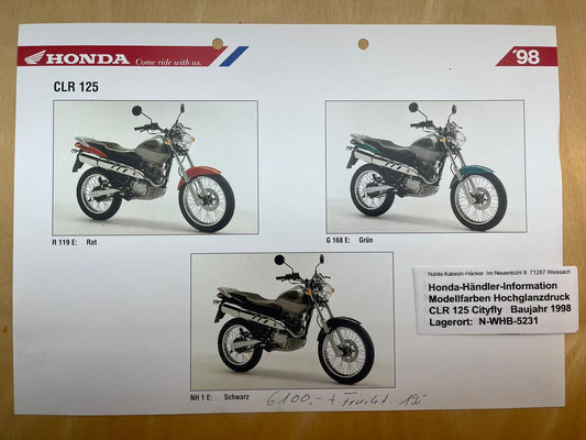 CLR125 CLR 125 Cityfly Baujahr 1998 - Honda Original Farbchart Prospekt