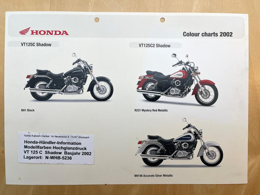 VT125C VT125 C + C2 Baujahr 2002 - Honda Original Farbchart Prospekt