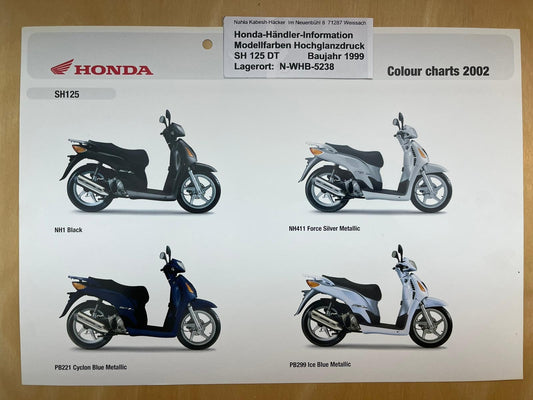 SH125DT SH 125 DT Baujahr 2002 - Honda Original Farbchart Prospekt