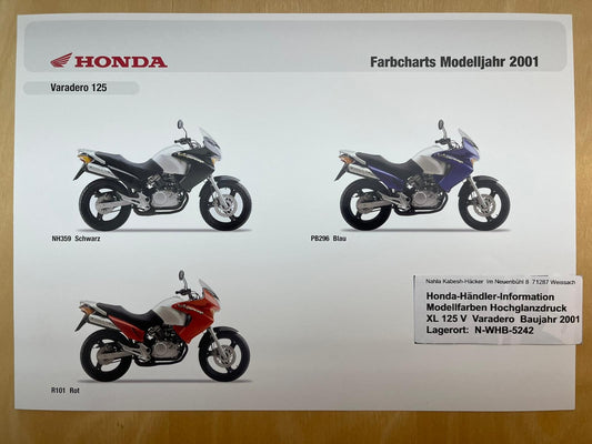 XL125V XL 125 V Varadero Baujahr 2001  - Honda Original Farbchart Prospekt