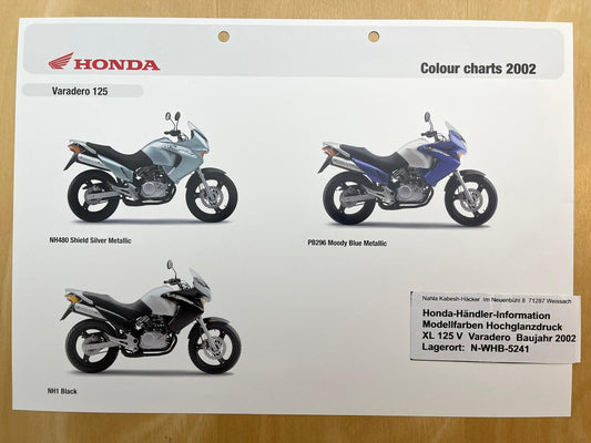 XL125V XL 125 V Varadero Baujahr 2002 - Honda Original Farbchart Prospekt