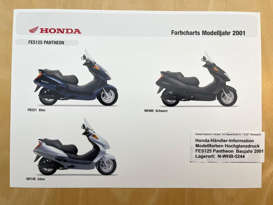 FES125 FES 125 Pantheon Baujahr 2001 - Honda Original Farbchart Prospekt