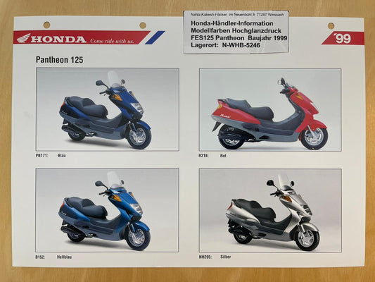 FES125 FES 125 Pantheon Baujahr 1999 - Honda Original Farbchart Prospekt