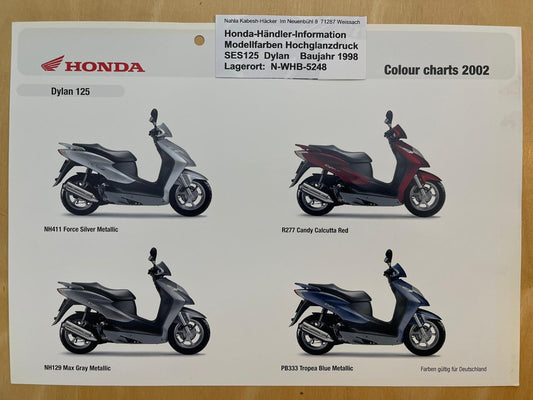 SES125 SES 125 Dylan Baujahr 2002 - Honda Original Farbchart Prospekt