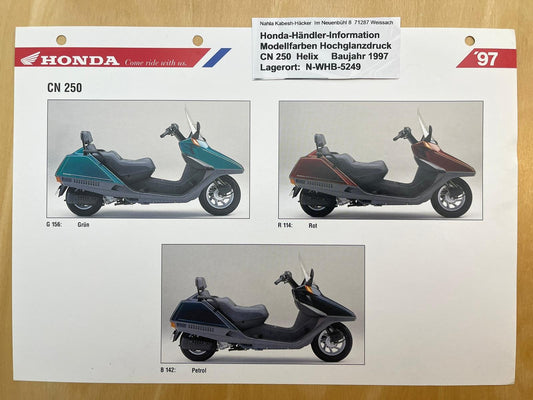 CN250 CN 250 Helix Baujahr 1997 - Honda Original Farbchart Prospekt