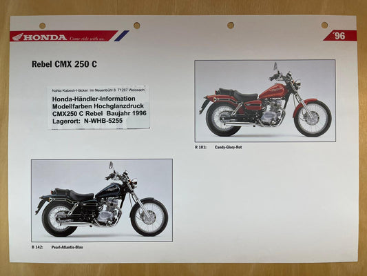 CMX250 CMX 250 Rebel Baujahr 1996 - Honda Original Farbchart Prospekt