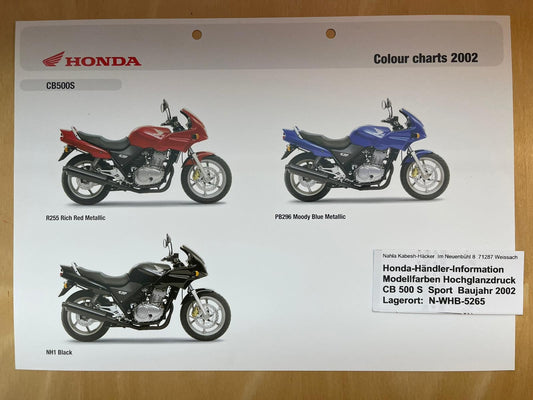 CB250 CB 250 Two-Fifty Baujahr 1996 - Honda Original Farbchart Prospekt