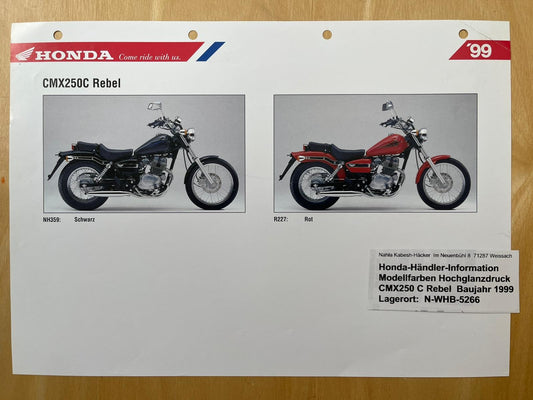 CMX250 CMX 250 Rebel Baujahr 1999 - Honda Original Farbchart Prospekt