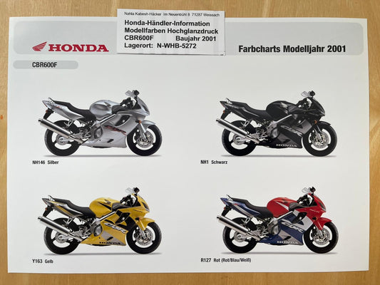 CBR600F CBR 600 F Baujahr 2001 - Honda Original Farbchart Prospekt
