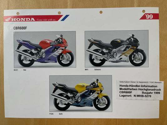 CBR600F CBR 600 F Baujahr 1999 - Honda Original Farbchart Prospekt