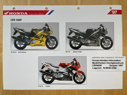 CBR600F CBR 600 F Baujahr 1997 - Honda Original Farbchart Prospekt