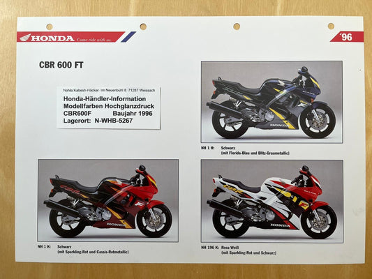 CBR600F CBR 600 F Baujahr 1996 - Honda Original Farbchart Prospekt