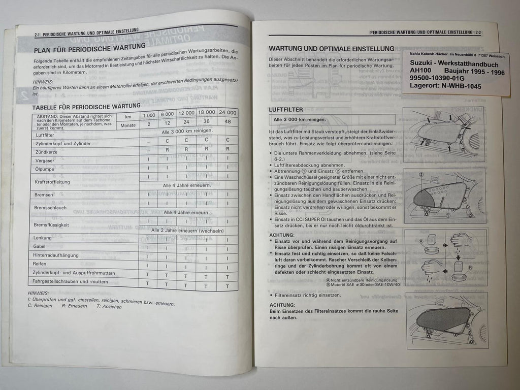 Werkstatthandbuch Suzuki AH100 AH 100 Bj. 1995 - 1996