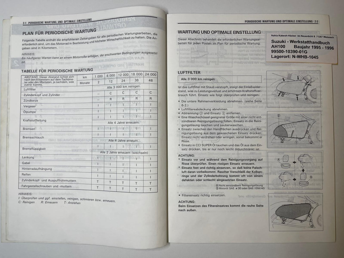 Werkstatthandbuch Suzuki AH100 AH 100 Bj. 1995 - 1996