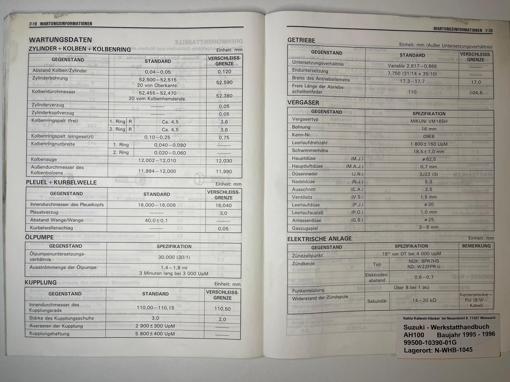 Werkstatthandbuch Suzuki AH100 AH 100 Bj. 1995 - 1996