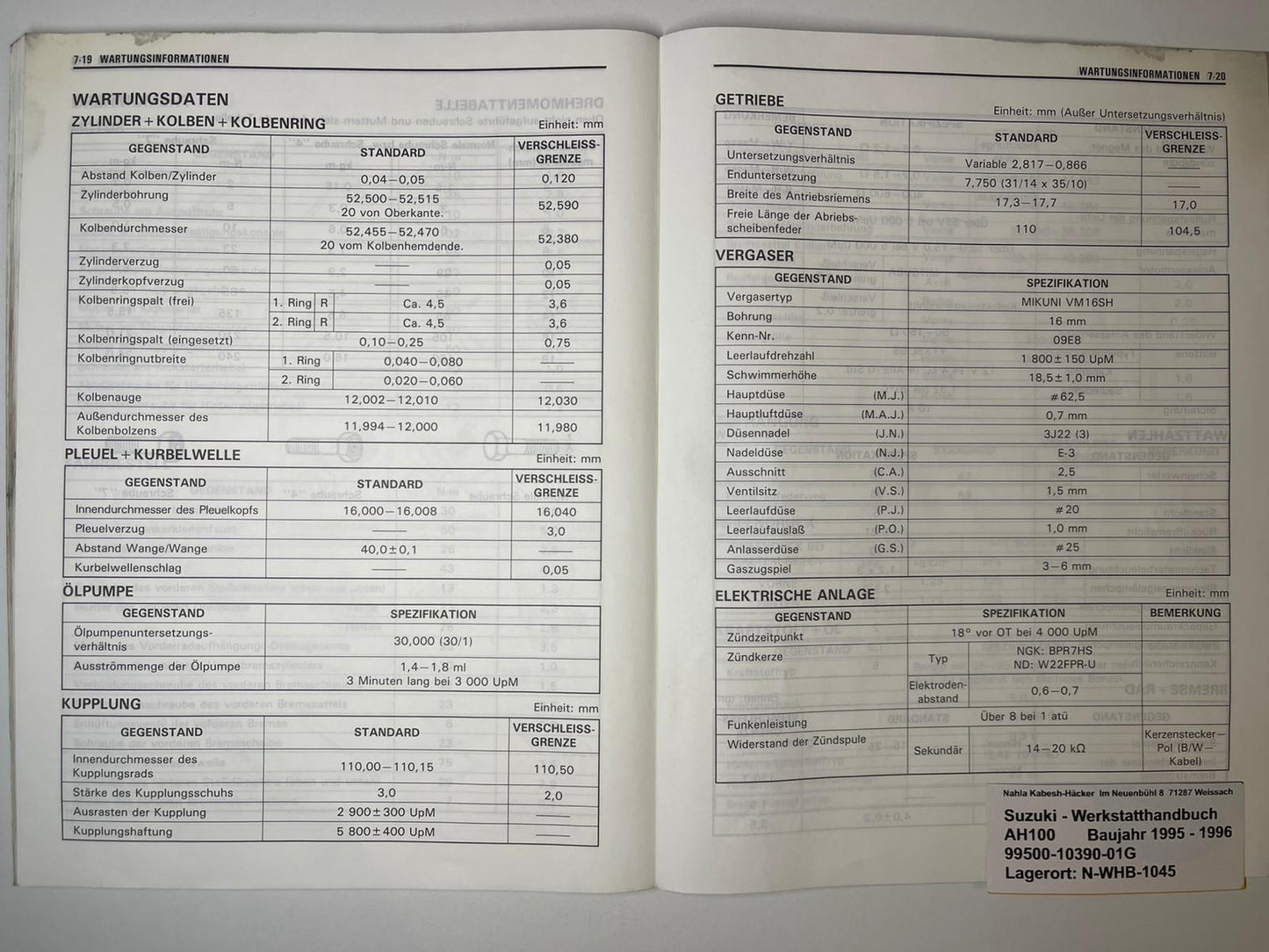 Werkstatthandbuch Suzuki AH100 AH 100 Bj. 1995 - 1996