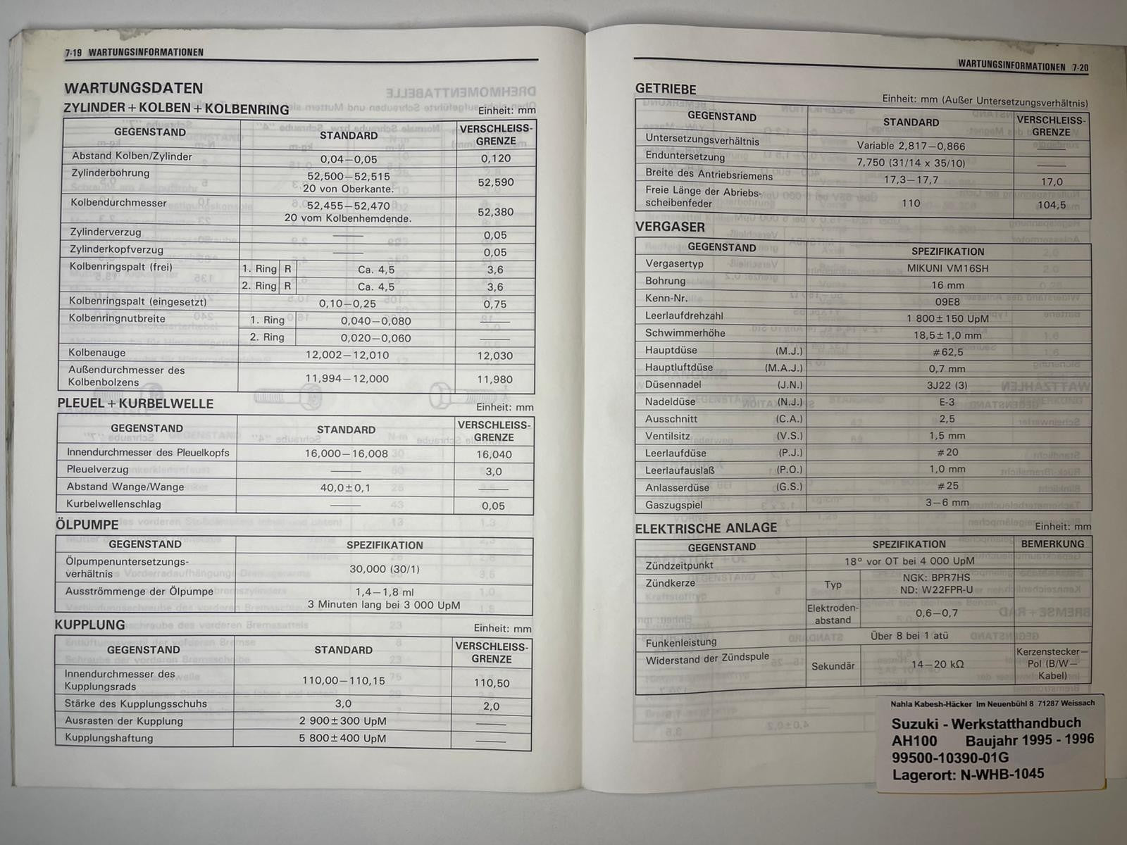 Werkstatthandbuch Suzuki AH100 AH 100 Bj. 1995 - 1996