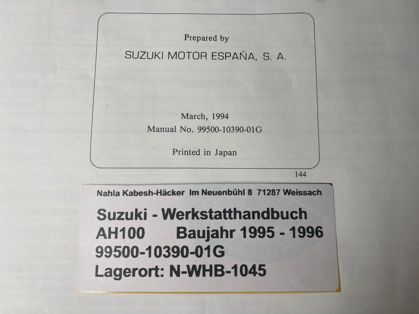 Werkstatthandbuch Suzuki AH100 AH 100 Bj. 1995 - 1996