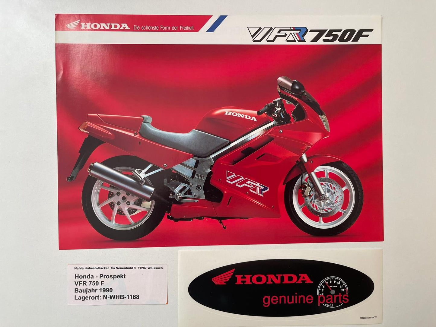 Prospekt Honda VFR750F VFR 750 F Bj. 1990 + Aufkleber