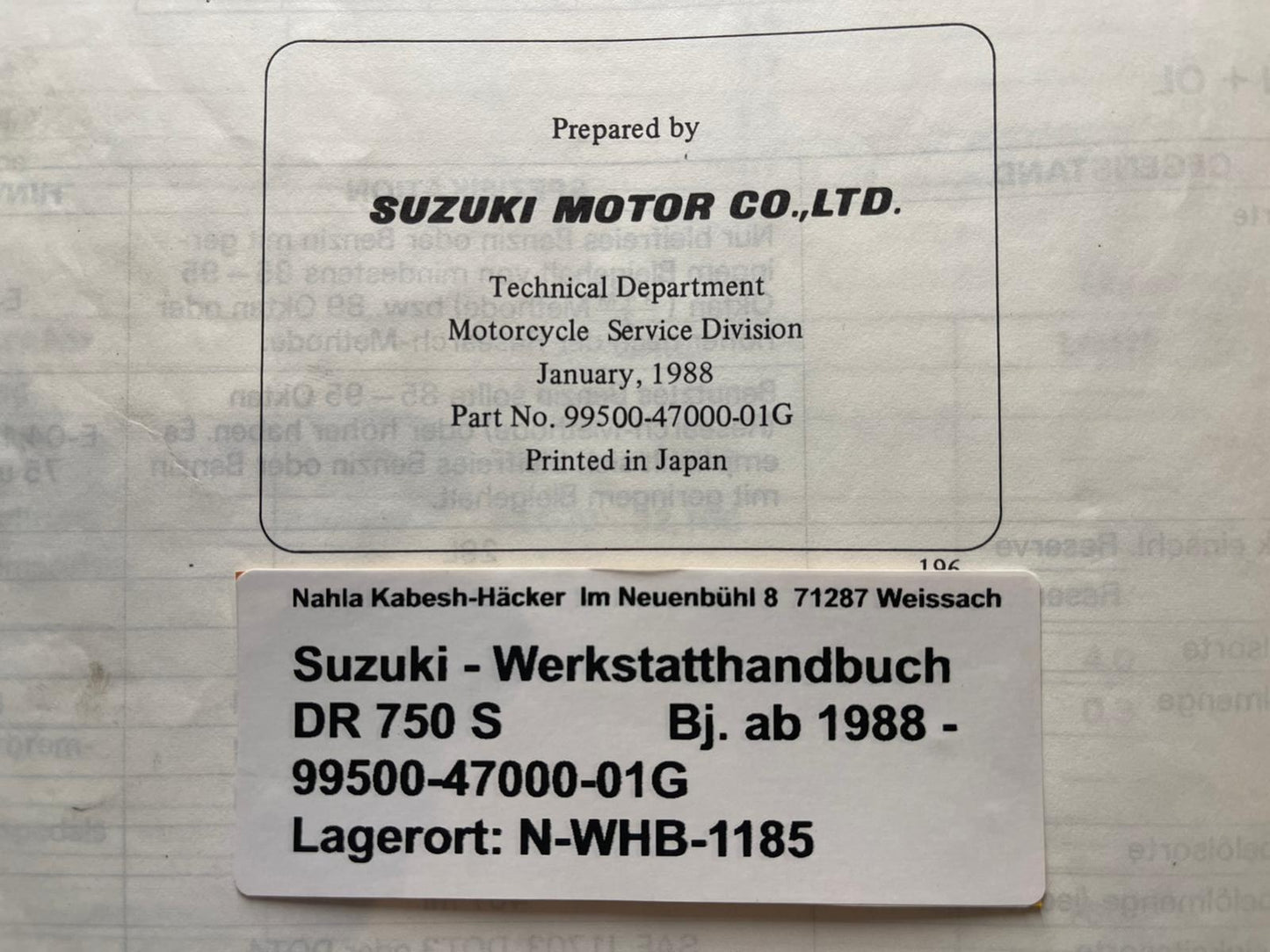 Werkstatthandbuch Suzuki DR750S DR 750 S Bj. ab 1988 -
