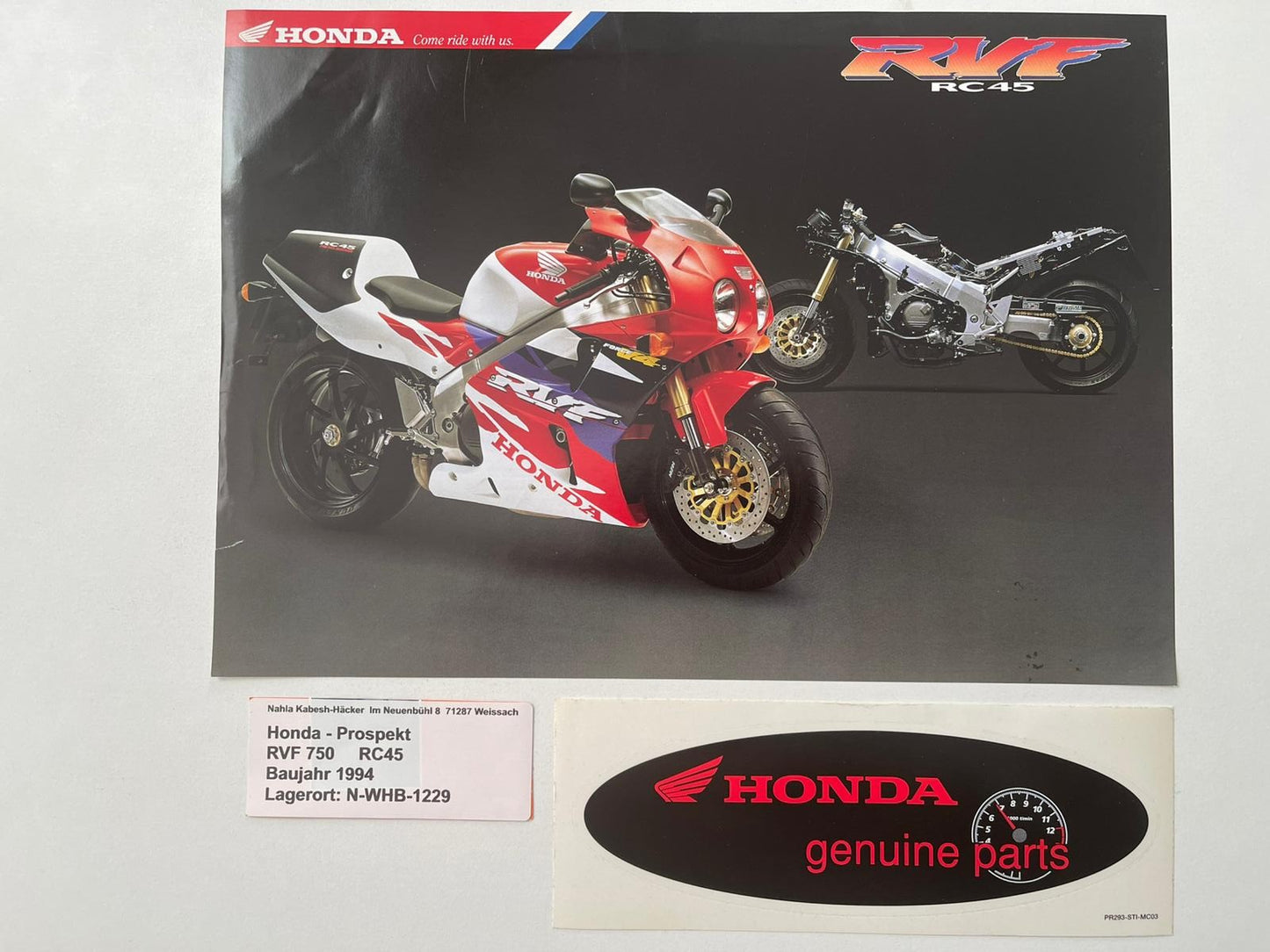 Prospekt Honda RVF750 RC45 Bj. 1996 + Aufkleber selten