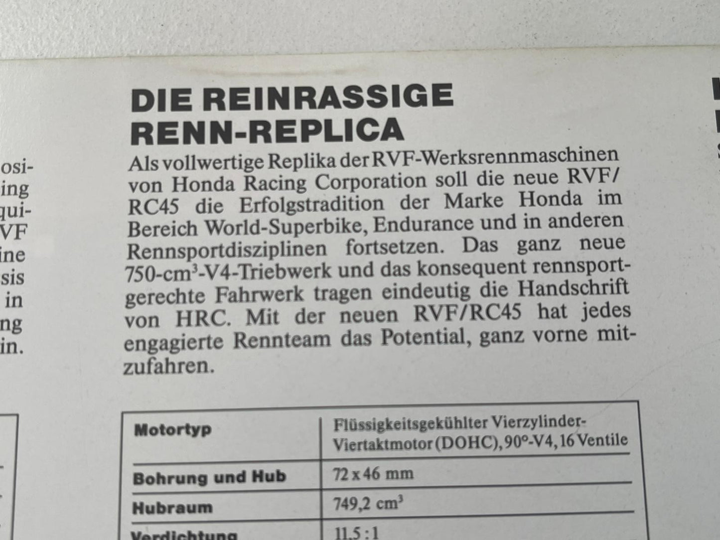 Prospekt Honda RVF750 RC45 Bj. 1996 + Aufkleber selten
