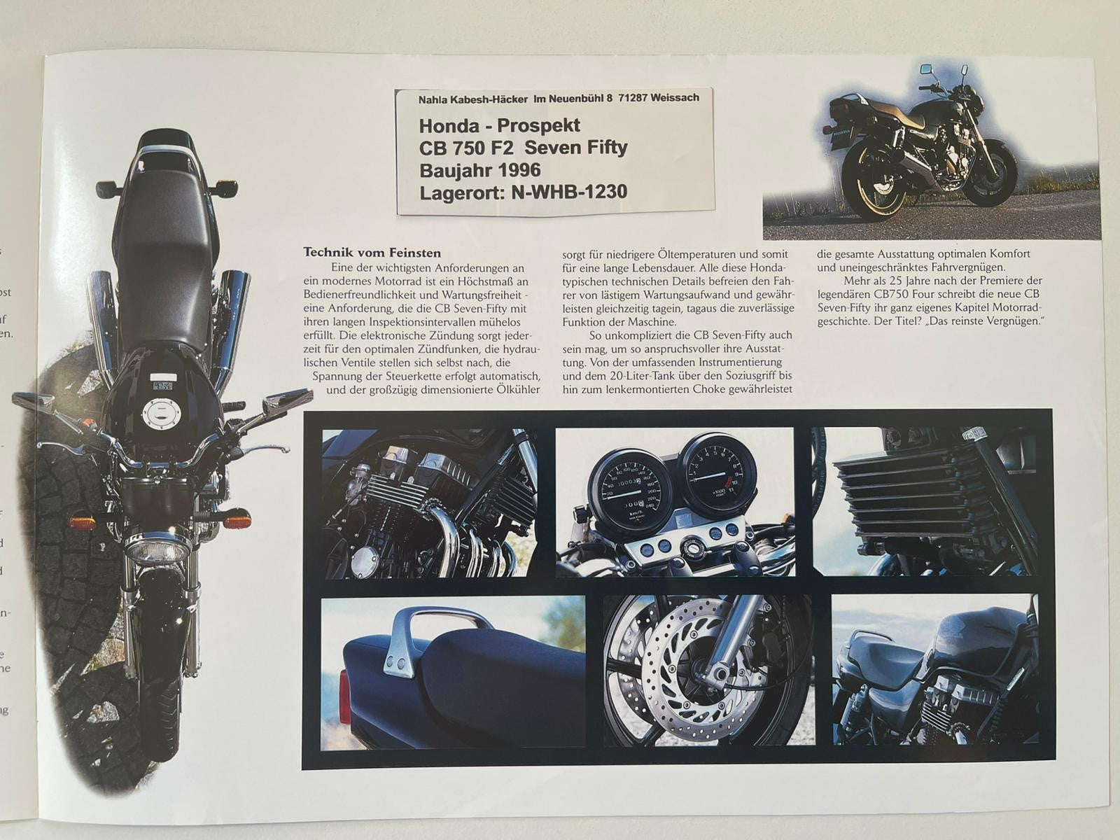 Prospekt Honda CB750F2 Seven Fifty Bj. 1996 + Aufkleber