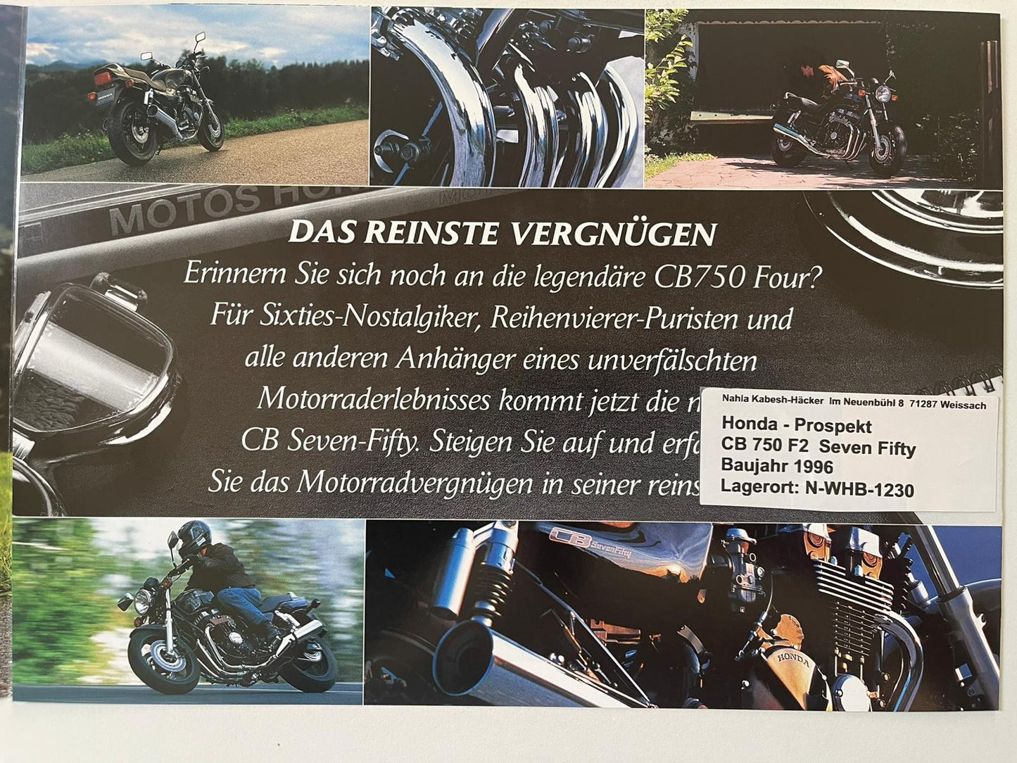 Prospekt Honda CB750F2 Seven Fifty Bj. 1996 + Aufkleber