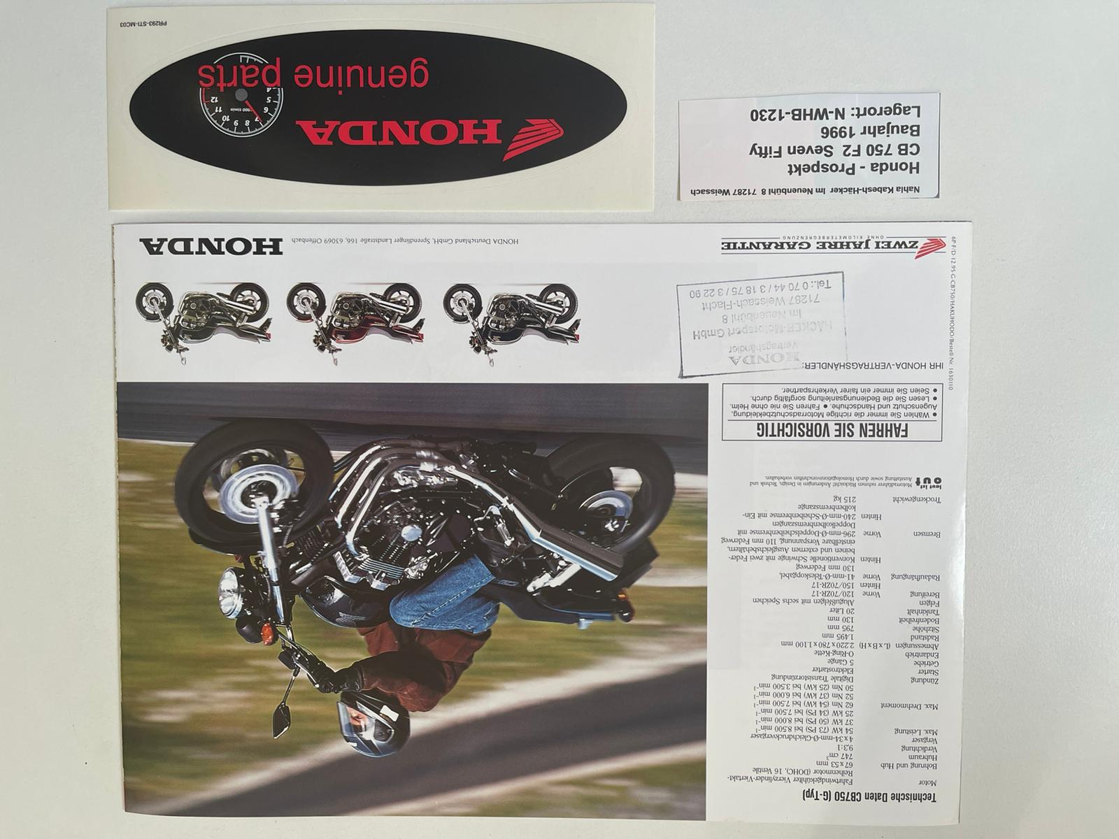 Prospekt Honda CB750F2 Seven Fifty Bj. 1996 + Aufkleber