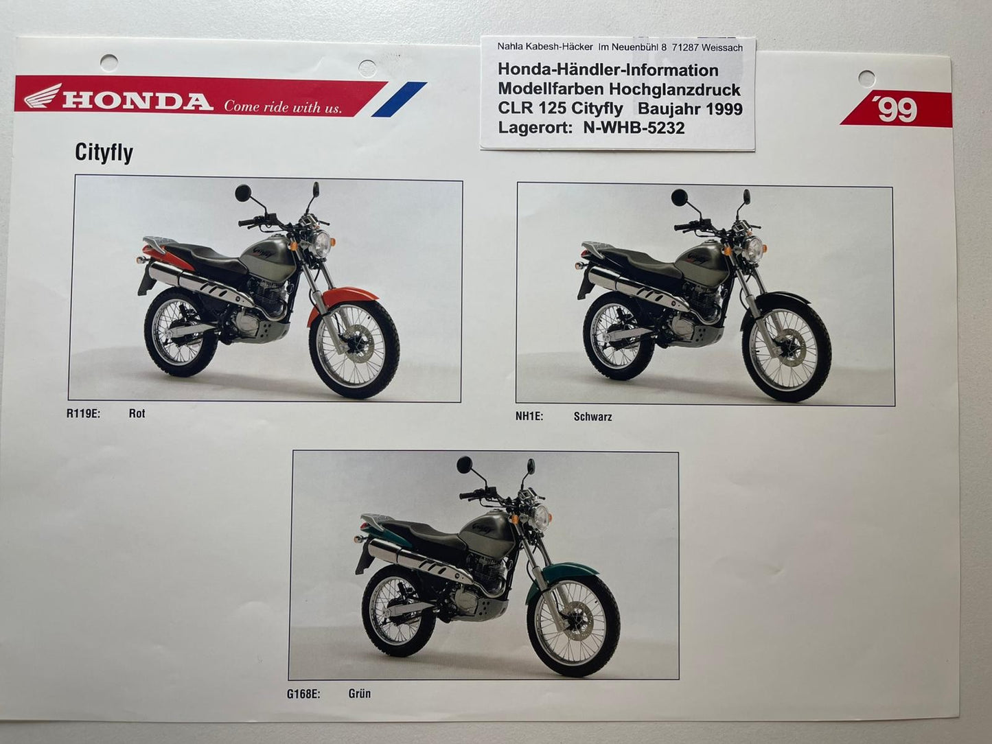 CLR125 CLR 125 Cityfly  - Honda Original Farbchart Prospekt
