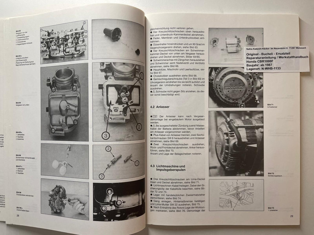 WERKSTATTHANDBUCH CBR1000F CBR 1000 F Baujahr 1987 - 1999 Reparaturanleitung