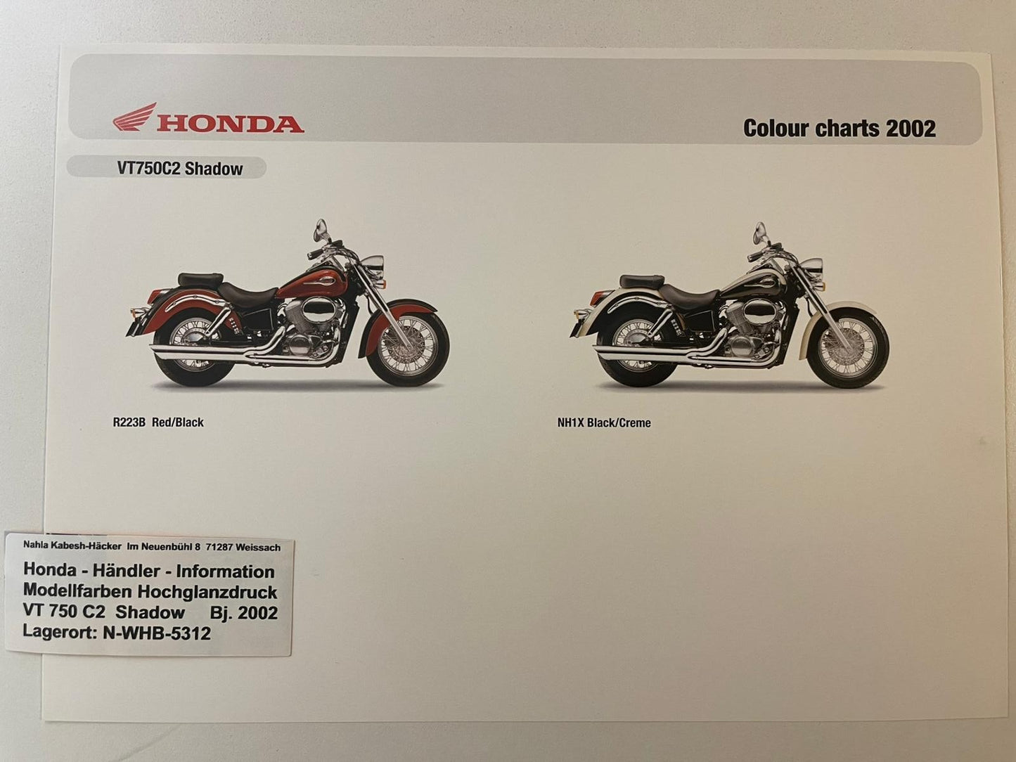 VT750C2 VT 750 C2 Shadow Bj. 2002 - Honda Original Farbchart Prospekt