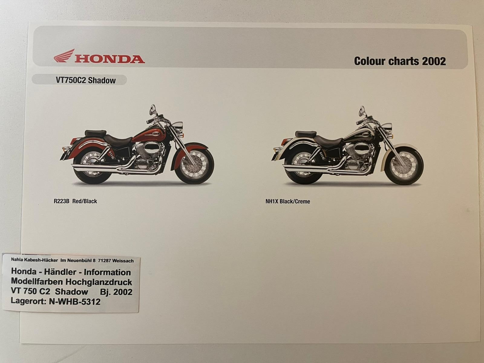 VT750C2 VT 750 C2 Shadow Bj. 2002 - Honda Original Farbchart Prospekt