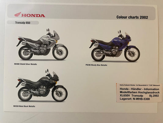 XL650V XL 650 V Transalp Bj. 2002 - Honda Original Farbchart Prospekt