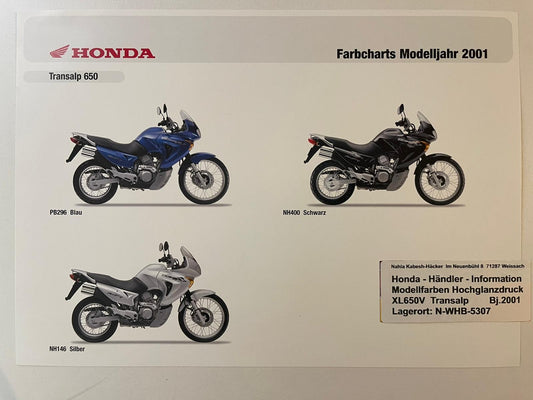 XL650V XL 650 V Transalp Bj. 2001 - Honda Original Farbchart Prospekt