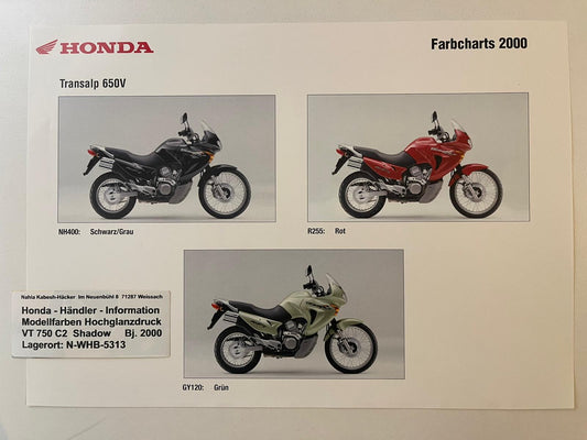 XL650V XL 650 V Transalp Bj. 2000 - Honda Original Farbchart Prospekt