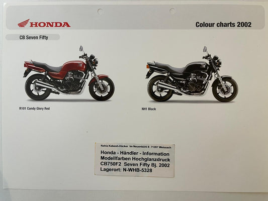CB750F2 CB 750 F2 Seven Fifty Bj. 2001 - Honda Original Farbchart Prospekt
