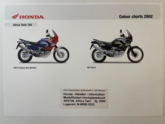 XRV750 XRV 750 Africa Twin Bj. 2002 - Honda Original Farbchart Prospekt