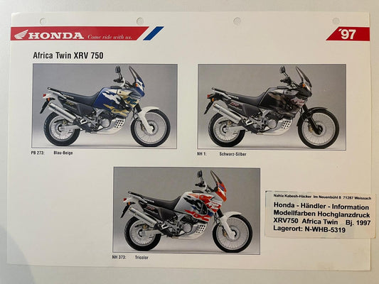 XRV750 XRV 750 Africa Twin Bj. 1997 - Honda Original Farbchart Prospekt