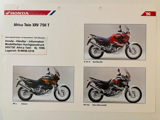 XRV750 XRV 750 Africa Twin Bj. 1996 - Honda Original Farbchart Prospekt