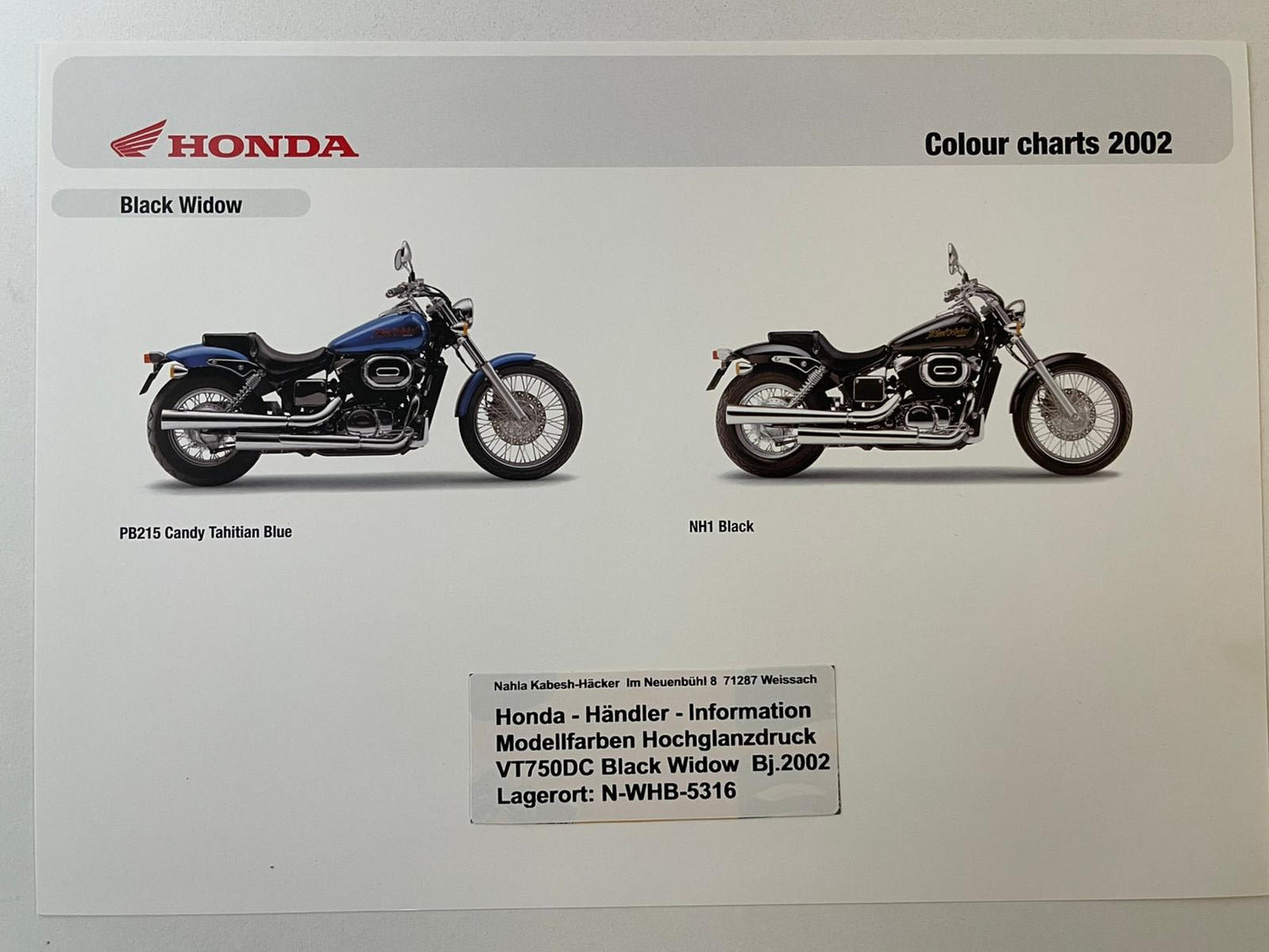 VT750DC VT 750 DC Black Widow Bj. 2002 - Honda Original Farbchart Prospekt