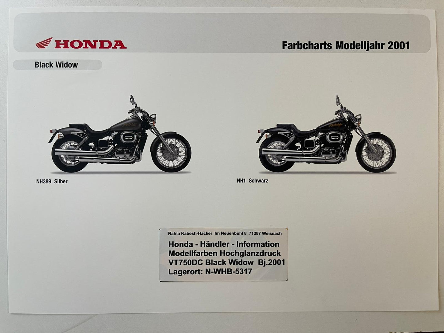 VT750DC VT 750 DC Black Widow Bj. 2001 - Honda Original Farbchart Prospekt