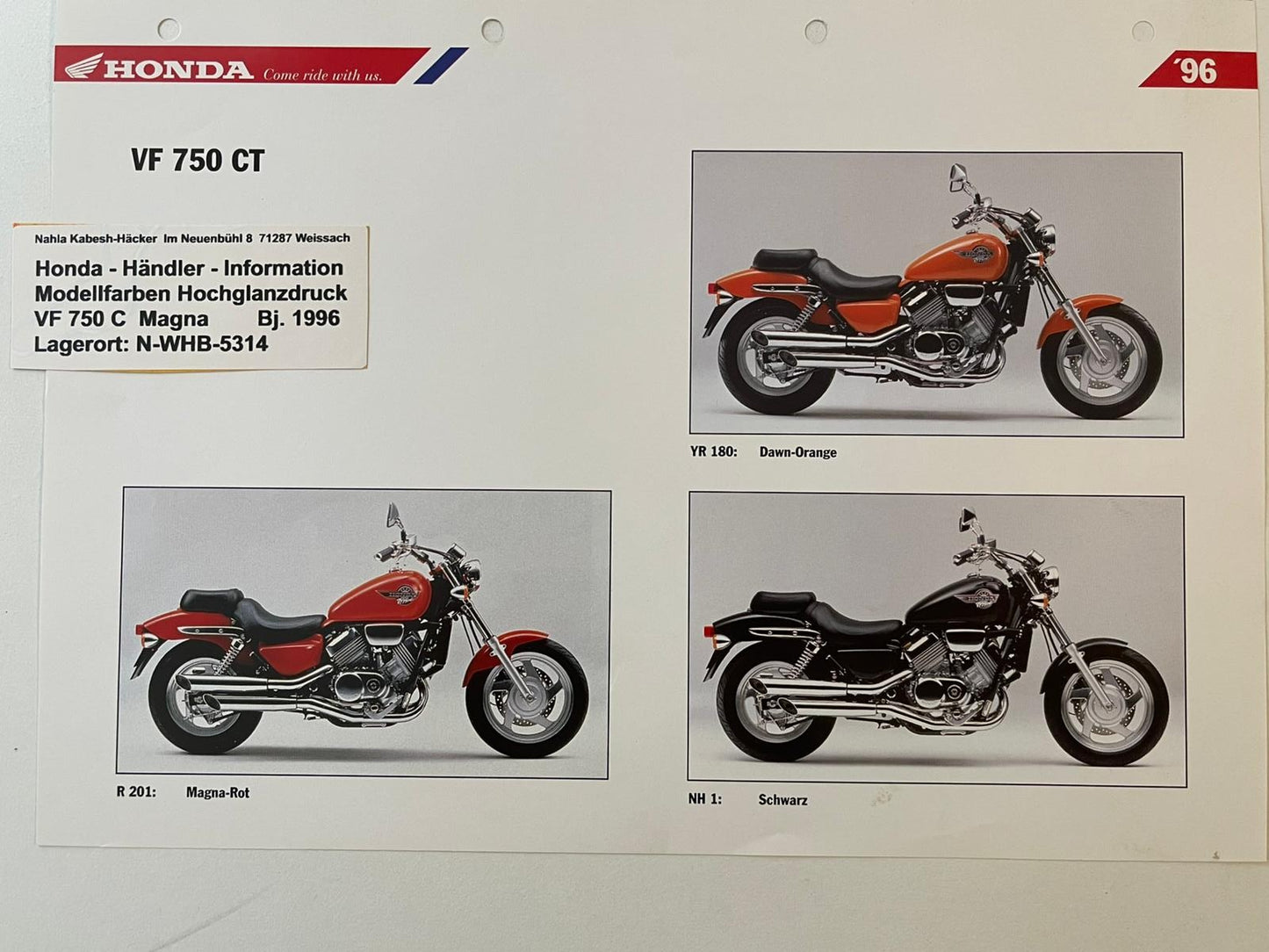 VF750C VF 750 C Magna Bj. 1996 - Honda Original Farbchart Prospekt