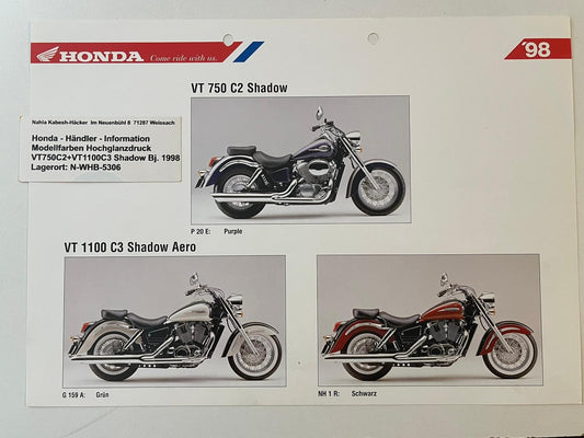 VT1100C3 VT 1100 C3 Shadow Bj. 1998 - Honda Original Farbchart Prospekt