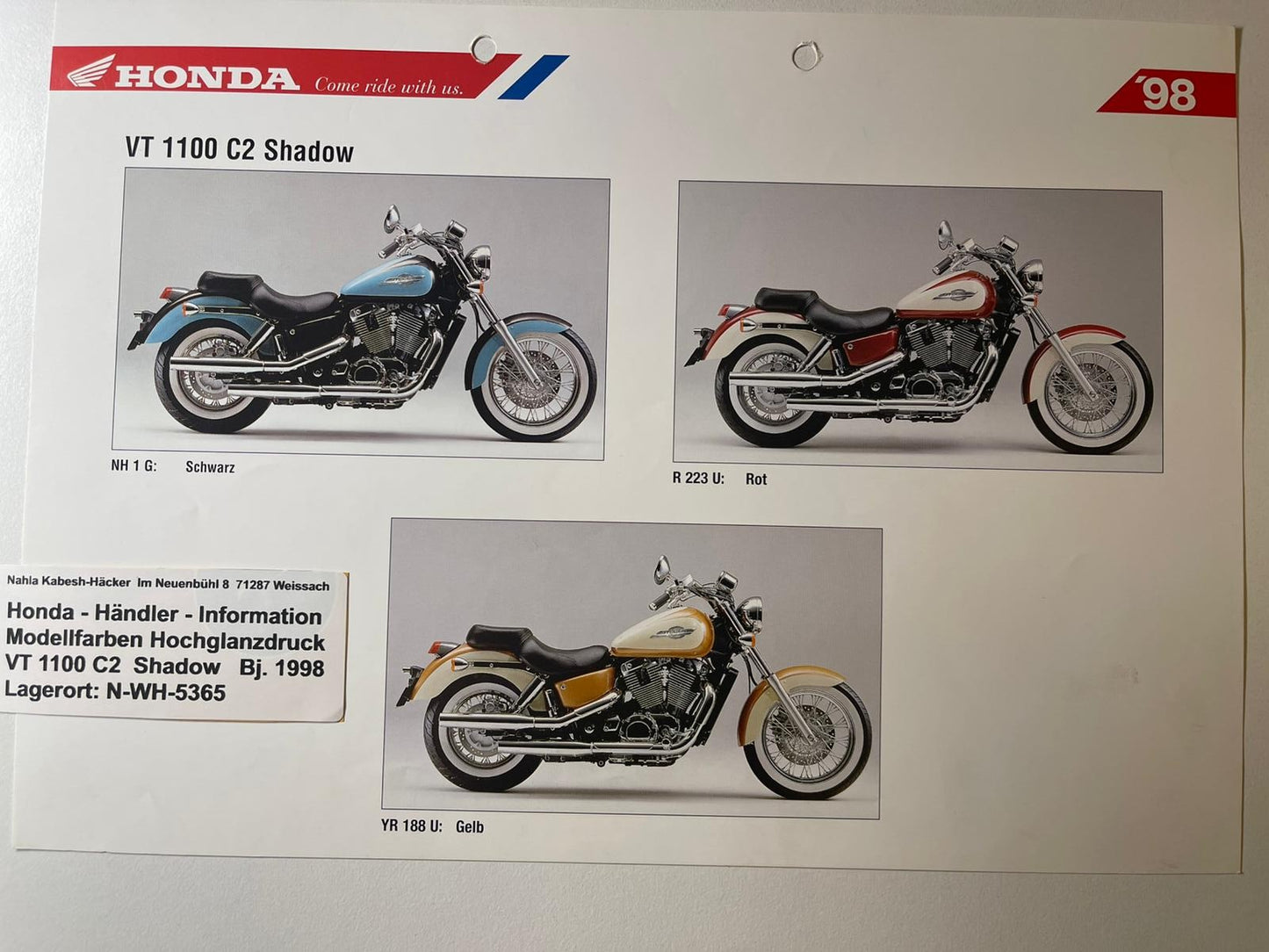 VT1100C2 VT 1100 C2 Shadow Bj. 1998 - Honda Original Farbchart Prospekt