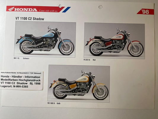 VT1100C2 VT 1100 C2 Shadow Bj. 1998 - Honda Original Farbchart Prospekt